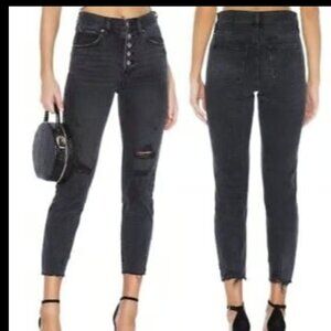 WE THE FREE PEOPLE BLOSSOM RIGID JEANS DESTROY ANKLE BLACK 27 w